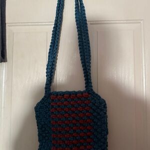 Hand Crafted Blue and Red Crochet Shoulder Bag